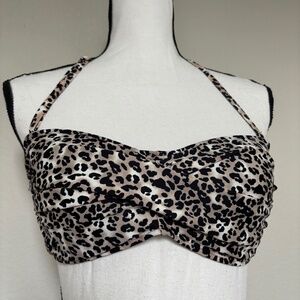 Ocean Blues Bikini Top Leopard Animal Print Bandeau Molded Cups Women's Size S